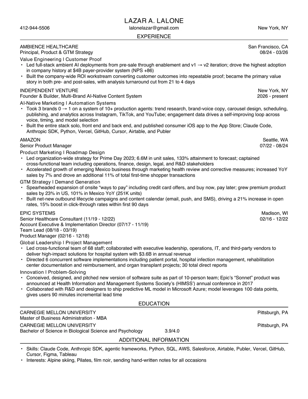 First page of Lazar LaLone's brand-building track record (PDF preview)