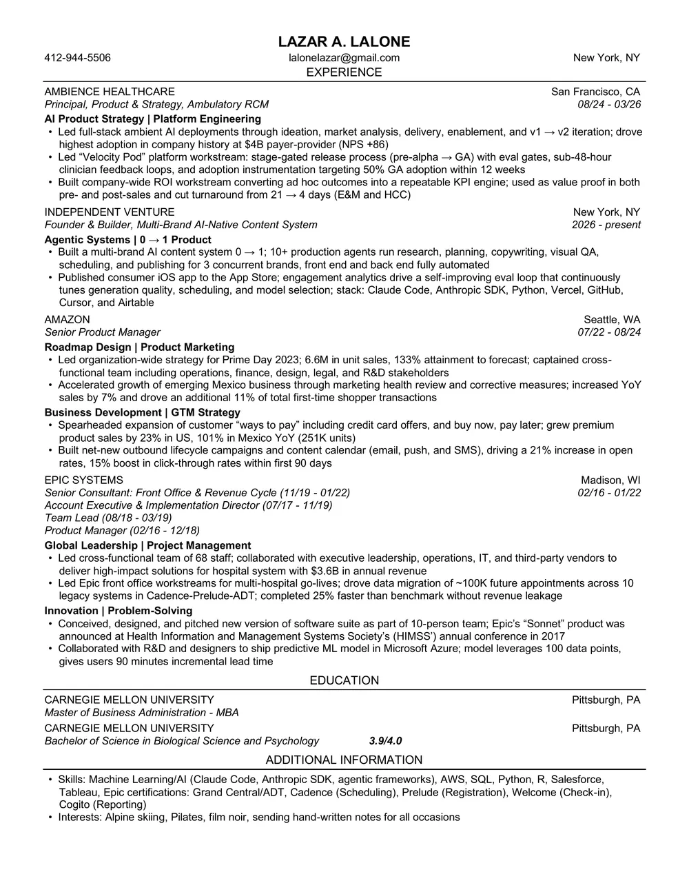 First page of Lazar LaLone's healthcare track record (PDF preview)
